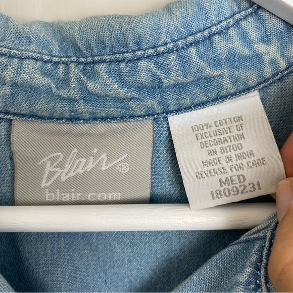 Vintage Southwest Embroidered Feather Chambray Denim Button Front Shirt Medium - Picture 8 of 9